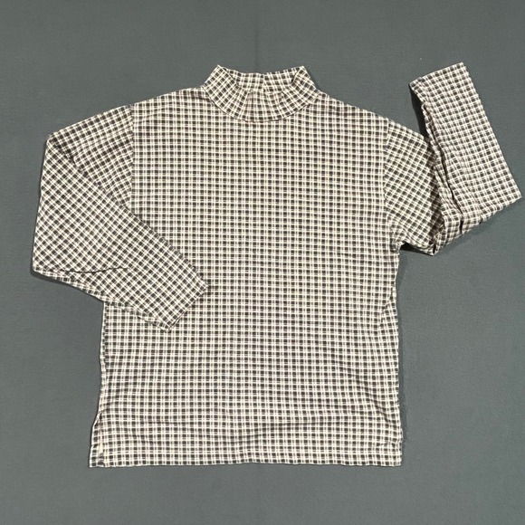 Grandmacore Womens Petite Plaid Mock Neck Top Long Sleeve Red Green Holiday S/P - Picture 1 of 5